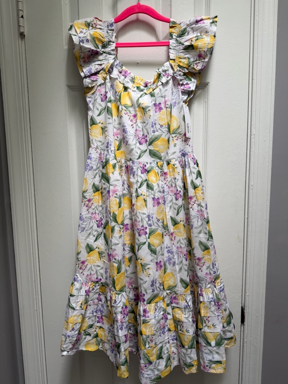 Janie and Jack White Lemon & Purple Floral Ruffle Sleeve Dress